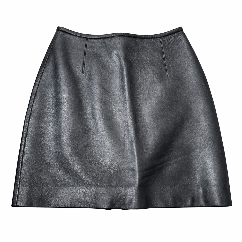 Marc Cain Women Leather Mini Skirt Black Nappa Leather Back Zip Germany Size M